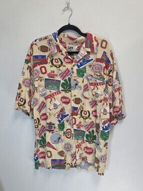 Vintage Lee Sport 90s Ohio State Hawaiian Button Up Shirt Size Large